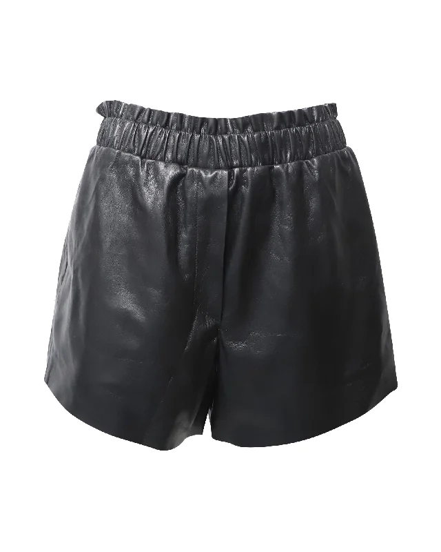 Nanushka Lora Ruffled Shorts in Black Vegan Leather