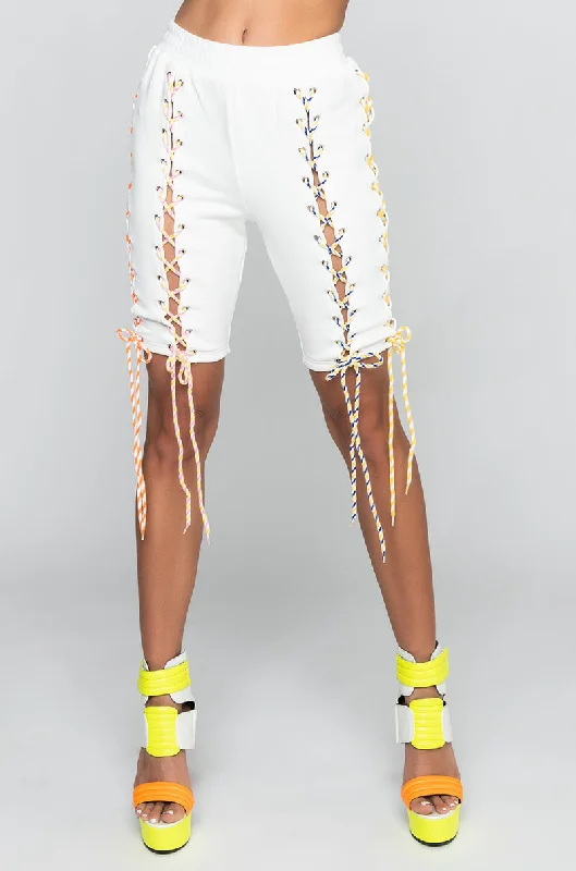 READY WHEN YOU ARE LACE UP BIKER SHORT IVORY