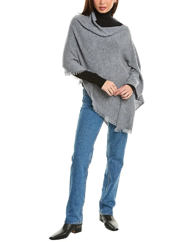 Amicale Cashmere Fringe Asymmetrical Cashmere Poncho