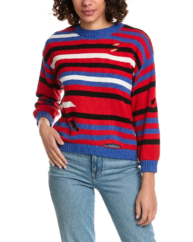 Minnie Rose Striped Cutout Cashmere-Blend Sweater