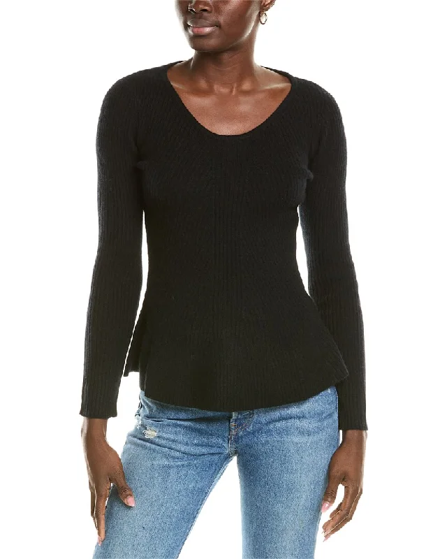 sofiacashmere Peplum Rib Scoop Neck Cashmere Sweater